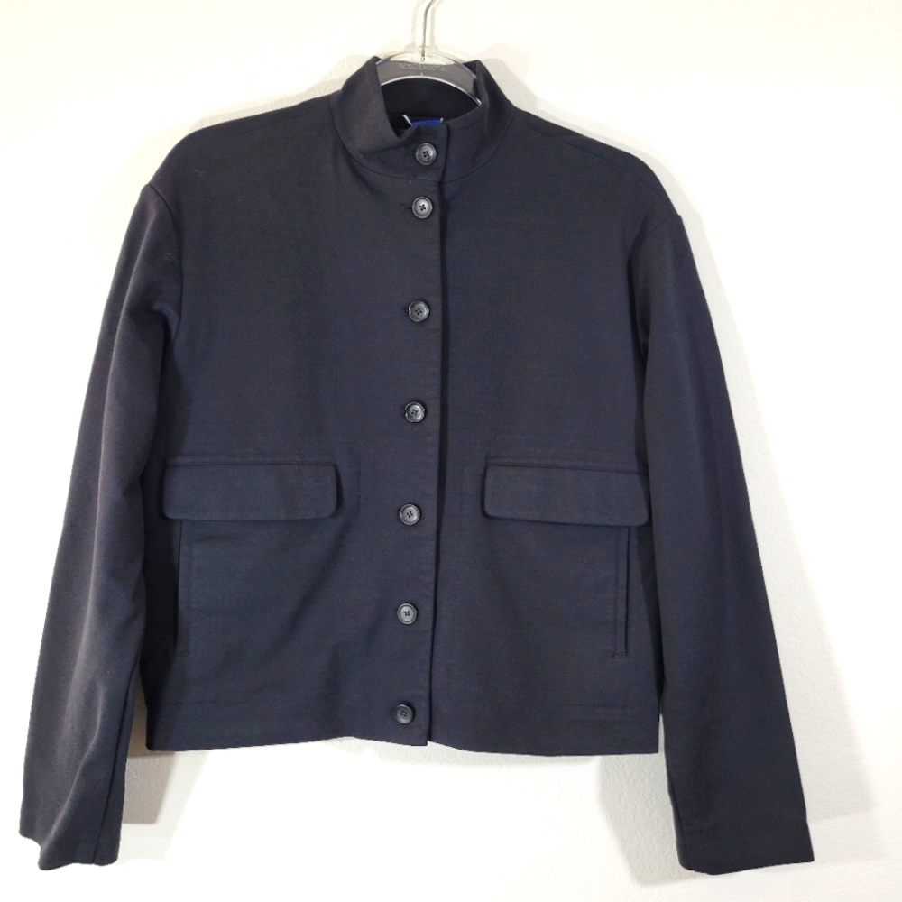 KIT AND ACE black Tencel cashmere knit cropped boxy button front bomber jacket